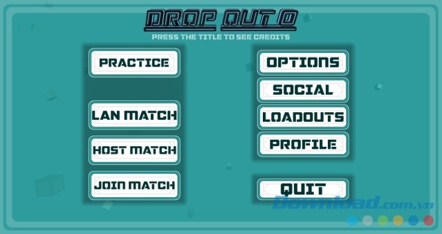 Main menu của game bắn súng góc nhìn thứ nhất Drop Out 0 cho máy tính, Mac và Linux