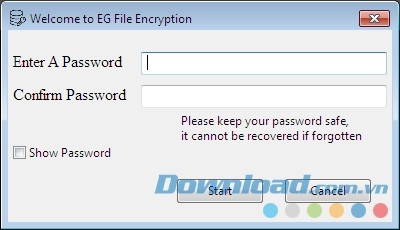 Cài đặt mật khẩu truy cập EG File Encryption