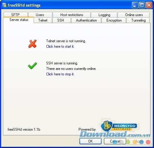 Xem trạng thái của máy chủ bằng ứng dụng miễn phí cho máy tính FreeSSHd