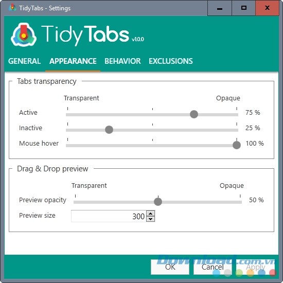 Thiết lập giao diện và hiệu ứng thú vị cho TidyTabs