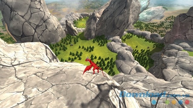 Điều khiển con rồng đỏ bay lượn đến nhiều địa điểm trong game hành động phiêu lưu Grim Dragons cho máy tính