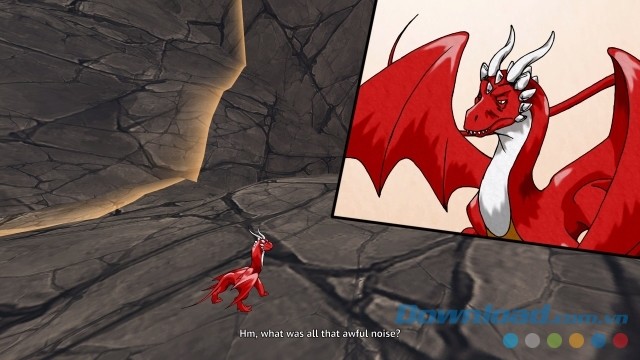 Hình ảnh con rồng đỏ bị đánh thức trong game hành động phiêu lưu Grim Dragons cho máy tính