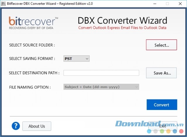  Giao diện phần mềm chuyển đổi file DBX Converter Wizard