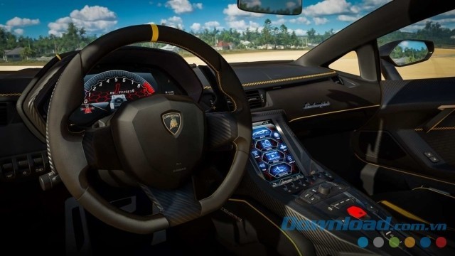 Hình ảnh chiếc vô lăng trông rất giống ngoài đời thực trong game đua xe cho máy tính Forza Horizon 3