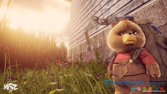 Hình ảnh con gấu rô bốt dễ thương đồng hành cùng người chơi trong game phiêu lưu Maize cho máy tính