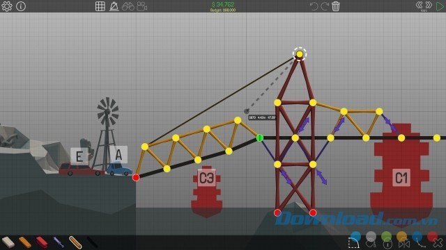 Thiết kế cây cầu hoàn chỉnh trong trò chơi Poly Bridge cho PC, Mac và Linux