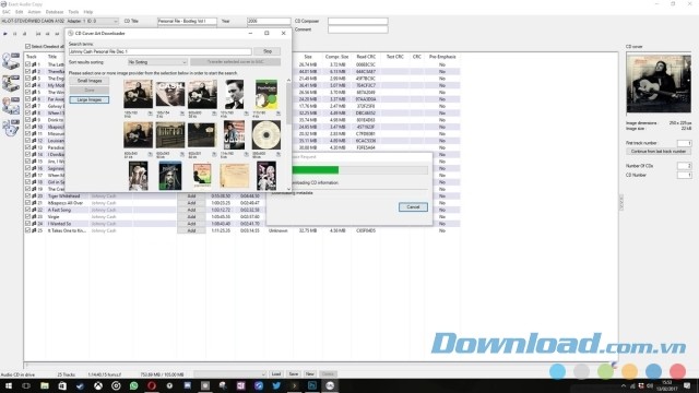 Lựa chọn ảnh bìa trong phần mềm ghi đĩa miễn phí Exact Audio Copy cho máy tính