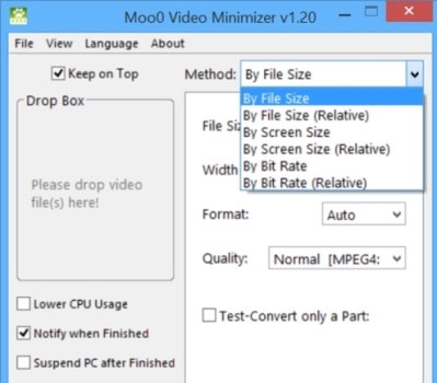 Các tùy chọn nén video của Moo0 VideoMinimizer