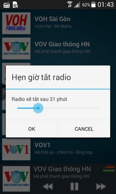 Select time to turn off the radio on Radio Vietnam for Android