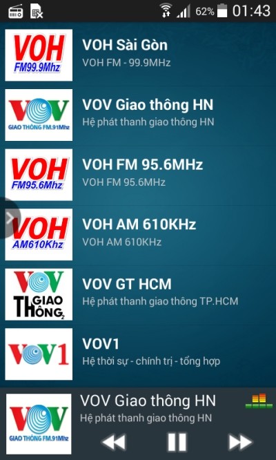 List of channels on Radio VN for Android