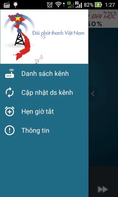 Main menu of Radio VN app for Android