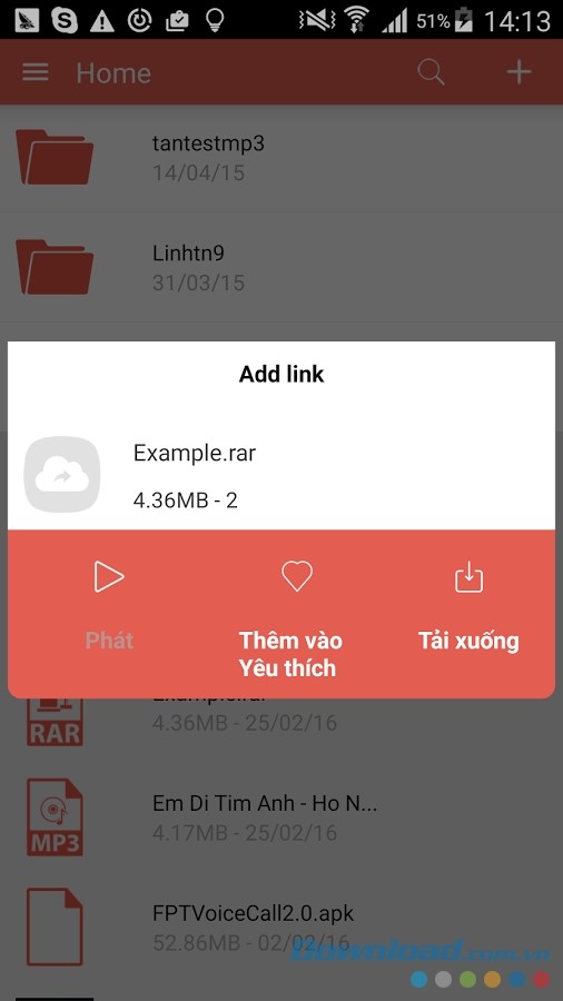 Options with files on Fshare for Android