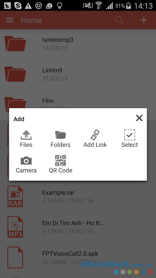 Fshare folder sharing options for Android
