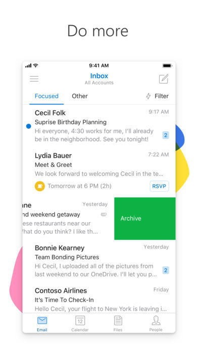 Check and archive mail extremely fast with Microsoft Outlook on iPhone