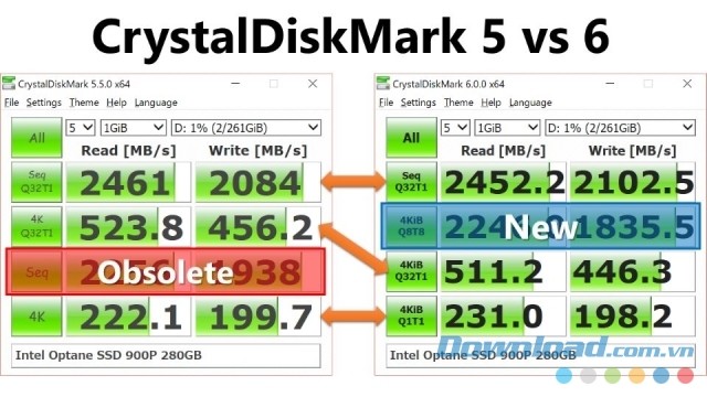 Interface difference between the old and new version of Portable CrystalDiskMark