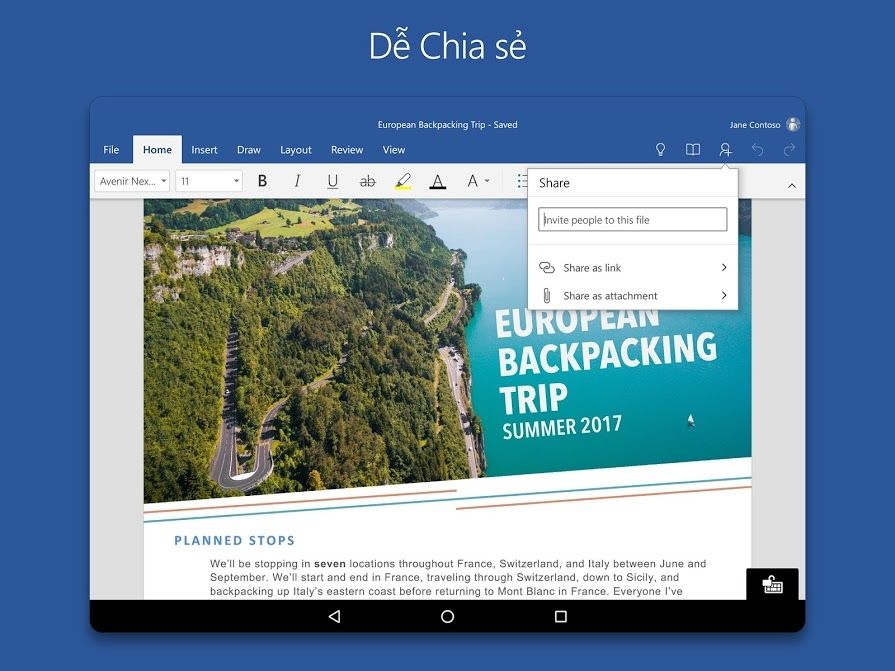 Easily share and work together with Microsoft Word for Android