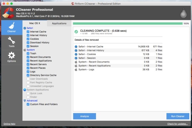 CCleaner Pro Layout