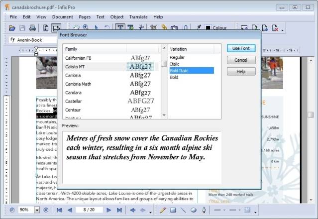 Infix PDF Editor có bộ sưu tập font phong phú
