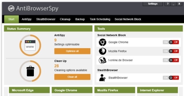  AntiBrowserSpy 2019.257 Công cụ chống spyware nhanh chóng