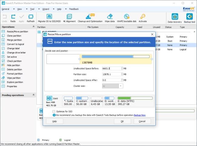 Resize Partition with EaseUS Partition Master 