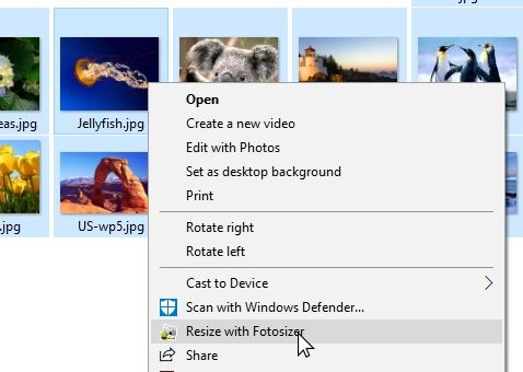 Easy image selection in Fotosizer