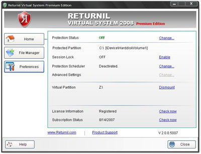 Phần mềm đóng băng hệ thống Returnil Virtual System Premium Edition