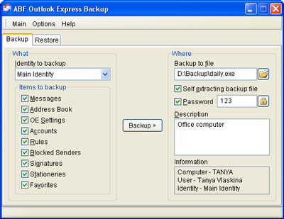 Tải ABF Outlook Express Backup 40
