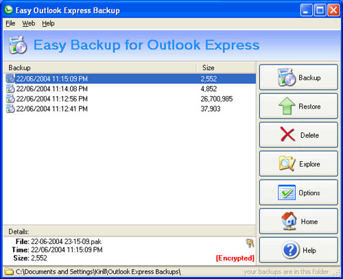 backing up mail in outlook express
