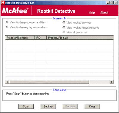 Tải McAfee Rootkit Detective 1.1 1