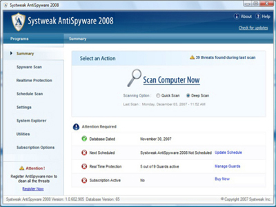 Tải Systweak AntiSpyware 2008 1 90
