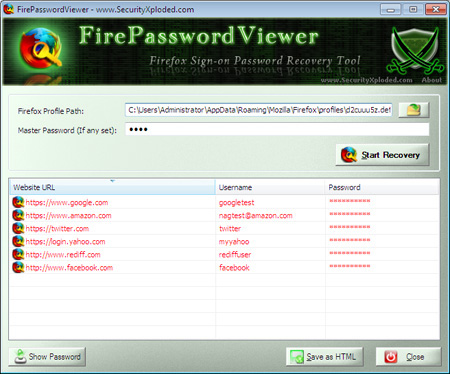 Tải FirePassword 6.0 Giải mã mật khẩu từ cơ sở dữ liệu Firefox 4
