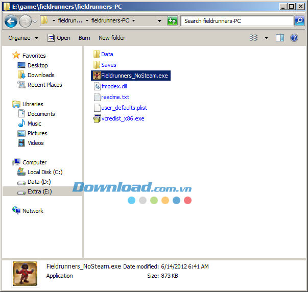 Chạy file Fieldrunners_NoSteam.exe