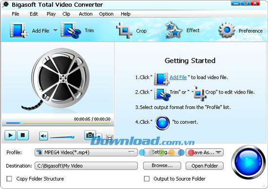 Giao diện chính của Bigasoft Total Video Converter