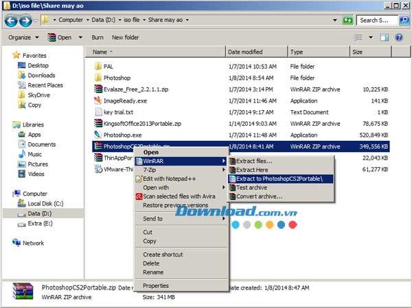 Giải nén tệp PhotoshopCS2Portable.zip