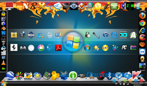 Giao diện màn hình desktop với RocketDock