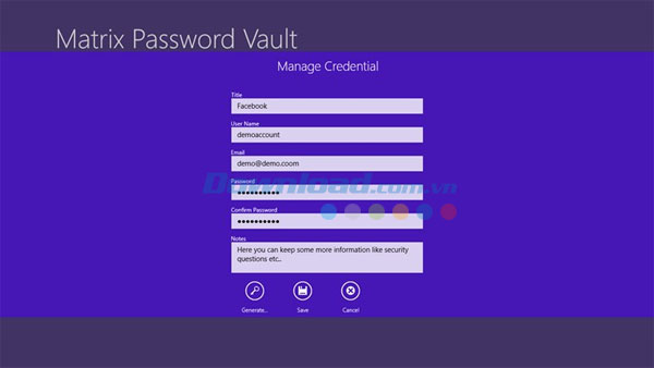 Tải Matrix Password Vault cho Windows 8 1.0 Quản lý và tạo mật khẩu mạnh cho PC 1