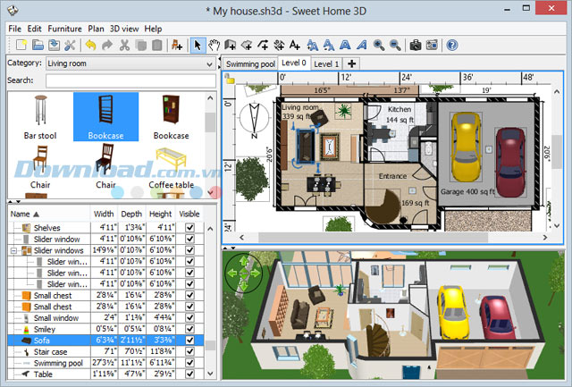 Khám phá Sweet Home 3D và cảm nhận sự thoải mái, tiện nghi, và tinh tế trong từng góc nhà. Tất cả sẽ được sắp xếp dễ dàng, hợp lý và tiết kiệm không gian tốt nhất khi bạn áp dụng phần mềm này vào cuộc sống của mình.