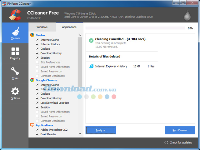 CCleaner giúp dọn dẹp file rác, file thừa