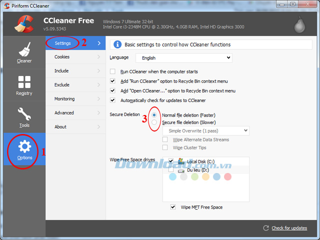 Thiết lập phương thức xoá cho CCleaner