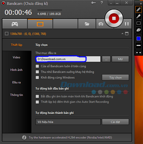 Sử dụng bút vẽ trong Bandicam