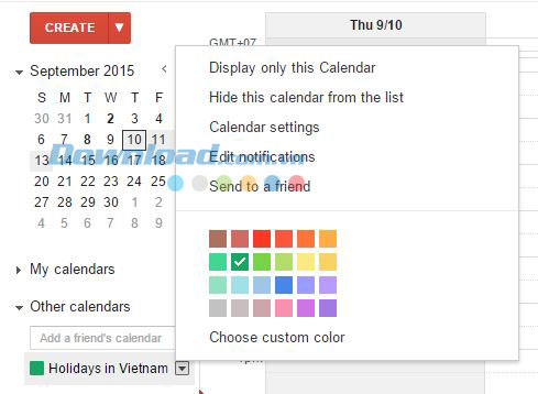 Tùy chỉnh cho từng mục lịch khác nhau với Google Calendar