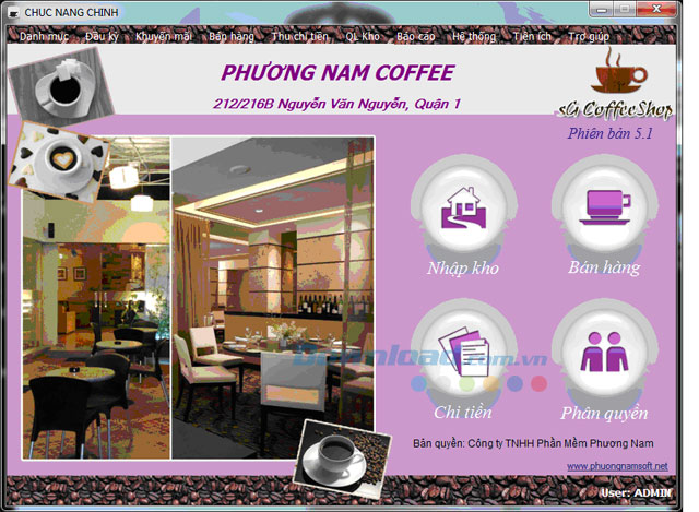 Giao diện chính của phần mềm quản lý quán Cafe sG CoffeeShop