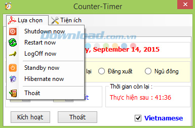 Tab Lựa chọn của Counter-Timer