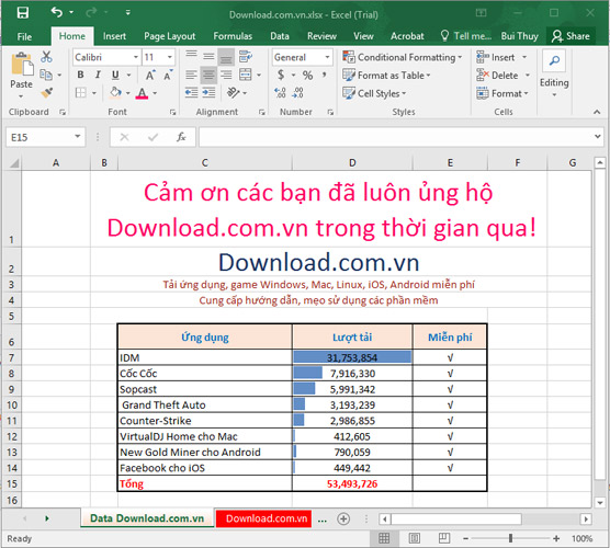Giao diện khởi động của Excel