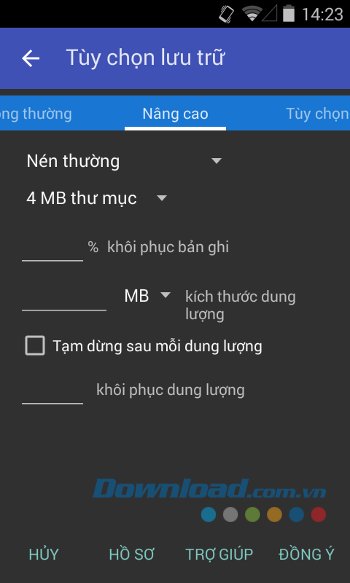 Tùy chọn lưu nâng cao của RAR for Android