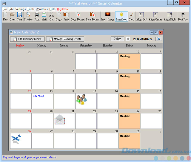 Giao diện của phần mềm lịch Smart Calendar