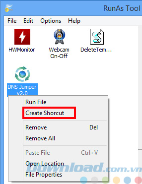 Tạo shortcut ứng dụng