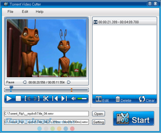 Giao diện của Torrent Video Cutter