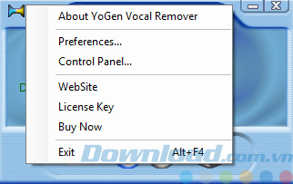 Các tùy chọn cài đặt của YoGen Vocal Remover
