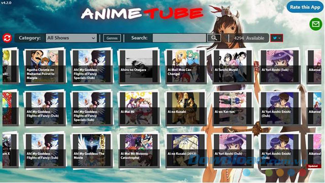 Giao diện ứng dụng Anime Tube Unlimited